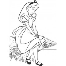 Coloriage Alice assise sur un champignon