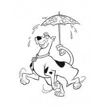 Coloriage Scooby-Doo avec un parapluie