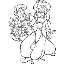 Coloriage Aladdin gives flowers to Jasmine