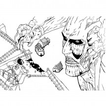 Coloriage Eren Jaeger versus colossal titan