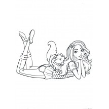 Barbie and her cat coloring