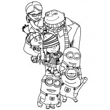 Coloriage Gru, the Girls and Minions