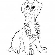 Dog with a flower collar coloring
