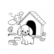 Coloriage Dog and his kennel