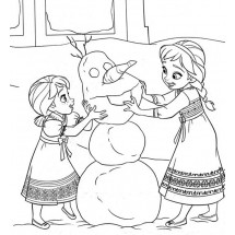 Coloriage Anna and Elsa make a snowman