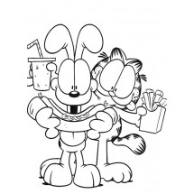Garfield and Odie eat coloring