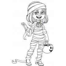 A girl disguised as a mummy coloring