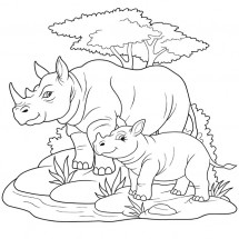 Coloriage Rhino family
