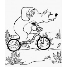 Coloriage Masha and the Bear are riding bikes