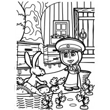 Masha and the Rabbit in the garden coloring