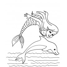 Coloriage Mermaid and a dolphin #2