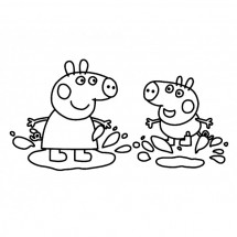 Coloriage Peppa and George jump in the mud