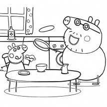 Daddy Pig and George make pancakes coloring