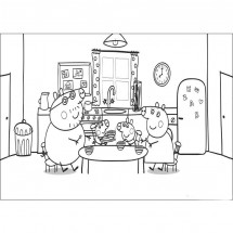 Coloriage The Pig family have lunch