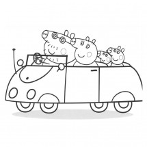 Peppa and her family in the car coloring