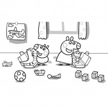 Peppa and George in their room coloring