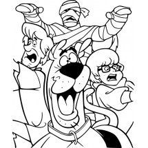 Shaggy, Velma, Scooby-Doo and a mummy coloring