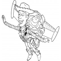 Coloriage Buzz Lightyear and Woody fly away