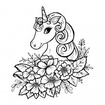 Coloriage Unicorn with flowers