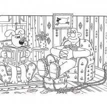 Wallace and Gromit in the living room coloring