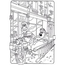 Wallace and Gromit on a motorbike coloring